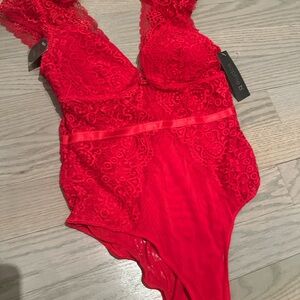 Sophie B. Red Lace Bodysuit, New